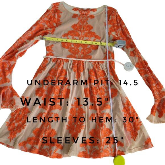 FOR LOVE & LEMONS Temecula Orange Dress Embroidered Lace Nude Size XS Boho Chic - Picture 11 of 11